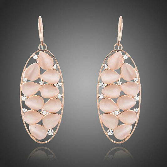 Peach Crystal Oval Drop Earrings - KHAISTA Fashion Jewellery