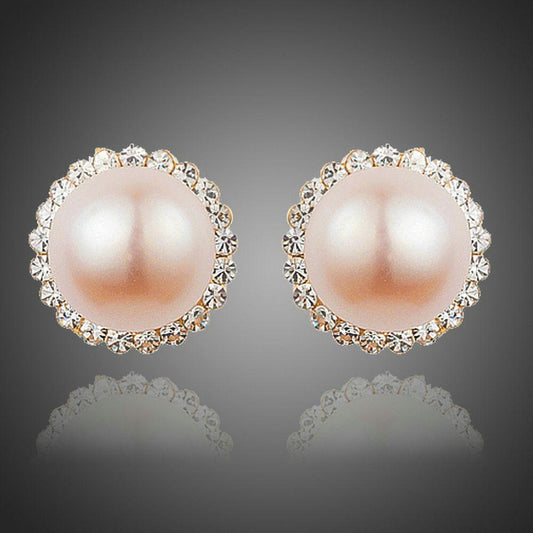 Peach Pearl Dome Stud Earrings - KHAISTA Fashion Jewellery