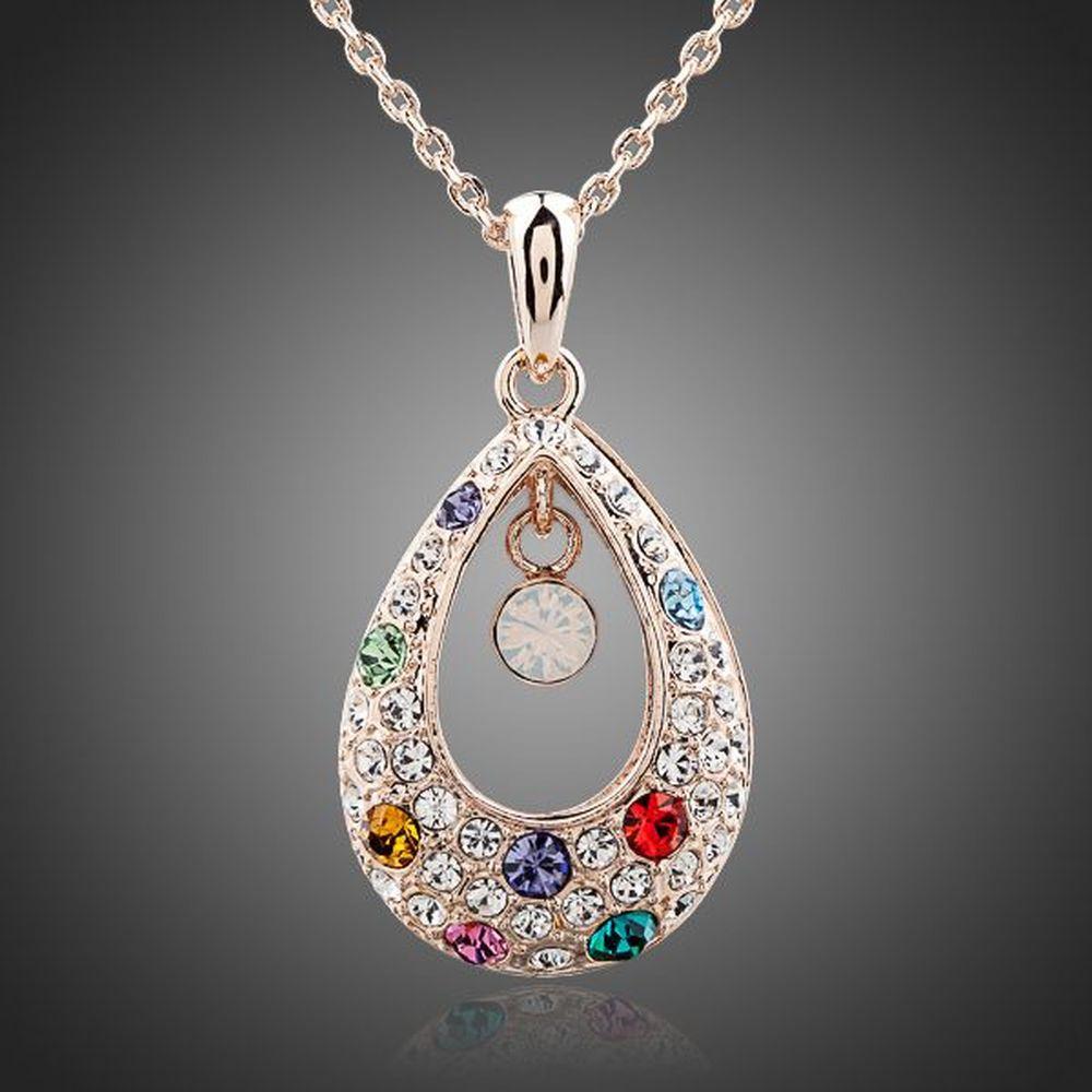 Peacock Tears Crystal Pendant Necklace KPN0092 - KHAISTA Fashion Jewellery