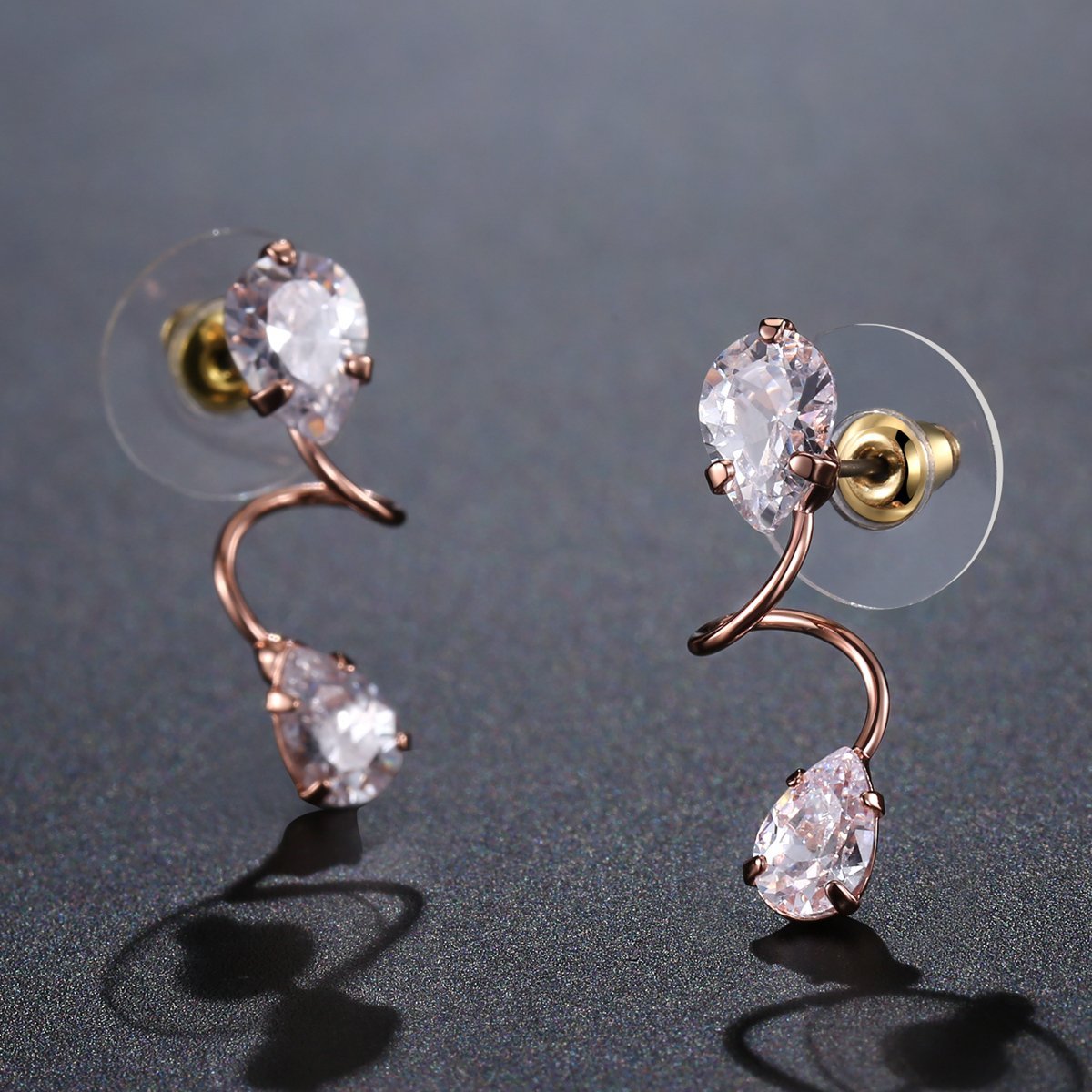 Pear Cut Cubic Zirconia Drop Earrings -KPE0322 - KHAISTA Fashion Jewellery