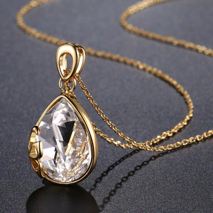 Pear Cut Long Chain Pendant Necklace KPN0241 - KHAISTA Fashion Jewellery