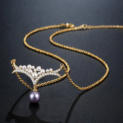 Pearl Clear Cubic Zircon Necklace KPN0263 - KHAISTA Fashion Jewellery