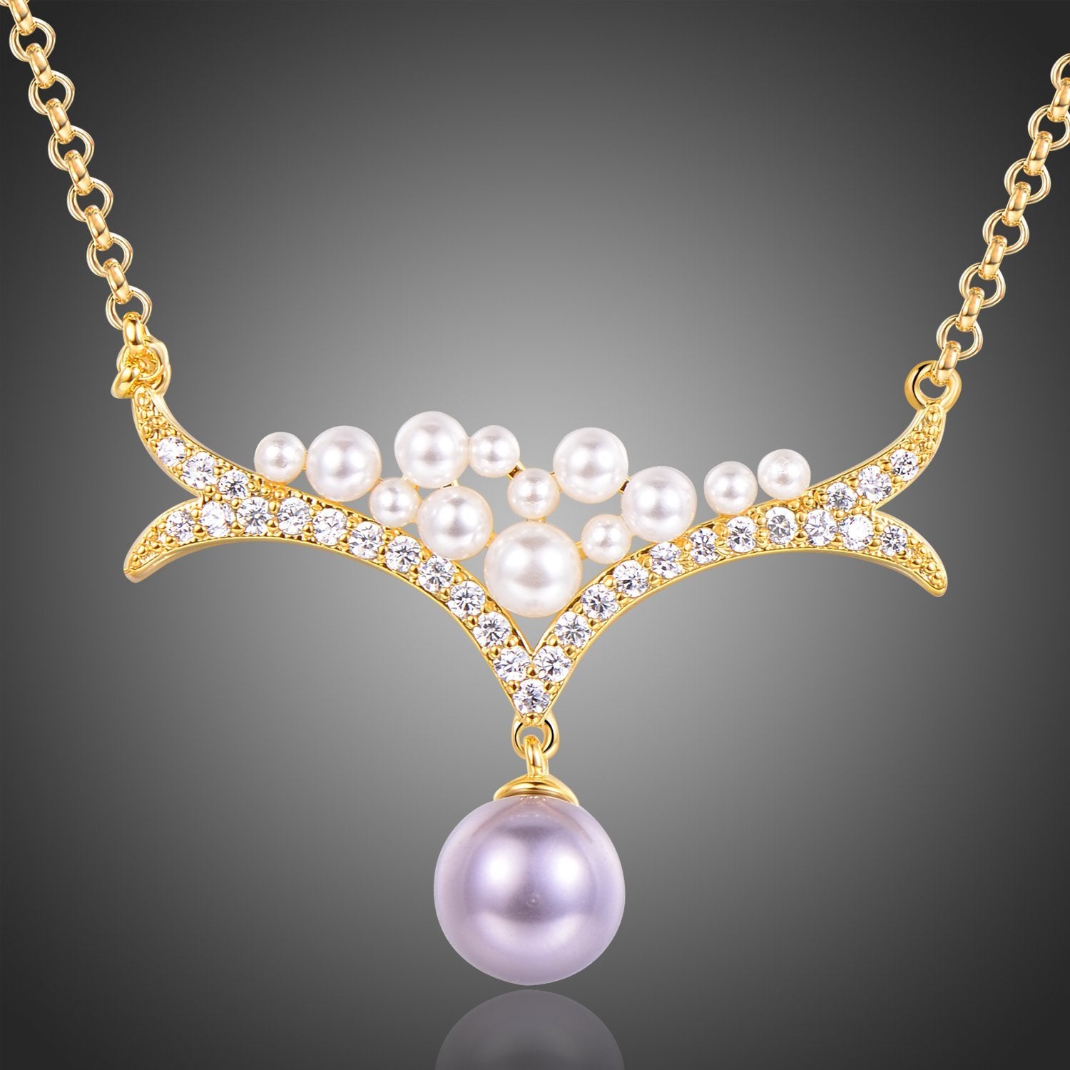 Pearl Clear Cubic Zircon Necklace KPN0263 - KHAISTA Fashion Jewellery