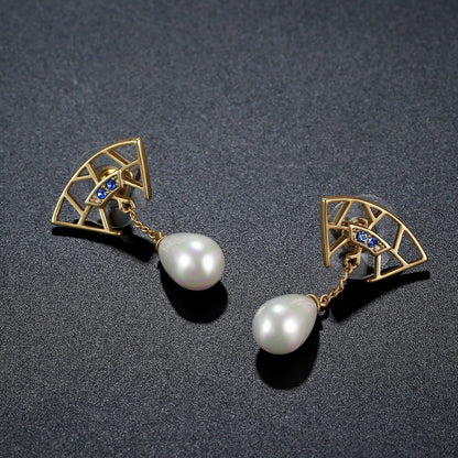 Pearl Cubic Zirconia Drop Earrings -KJE0418 - KHAISTA