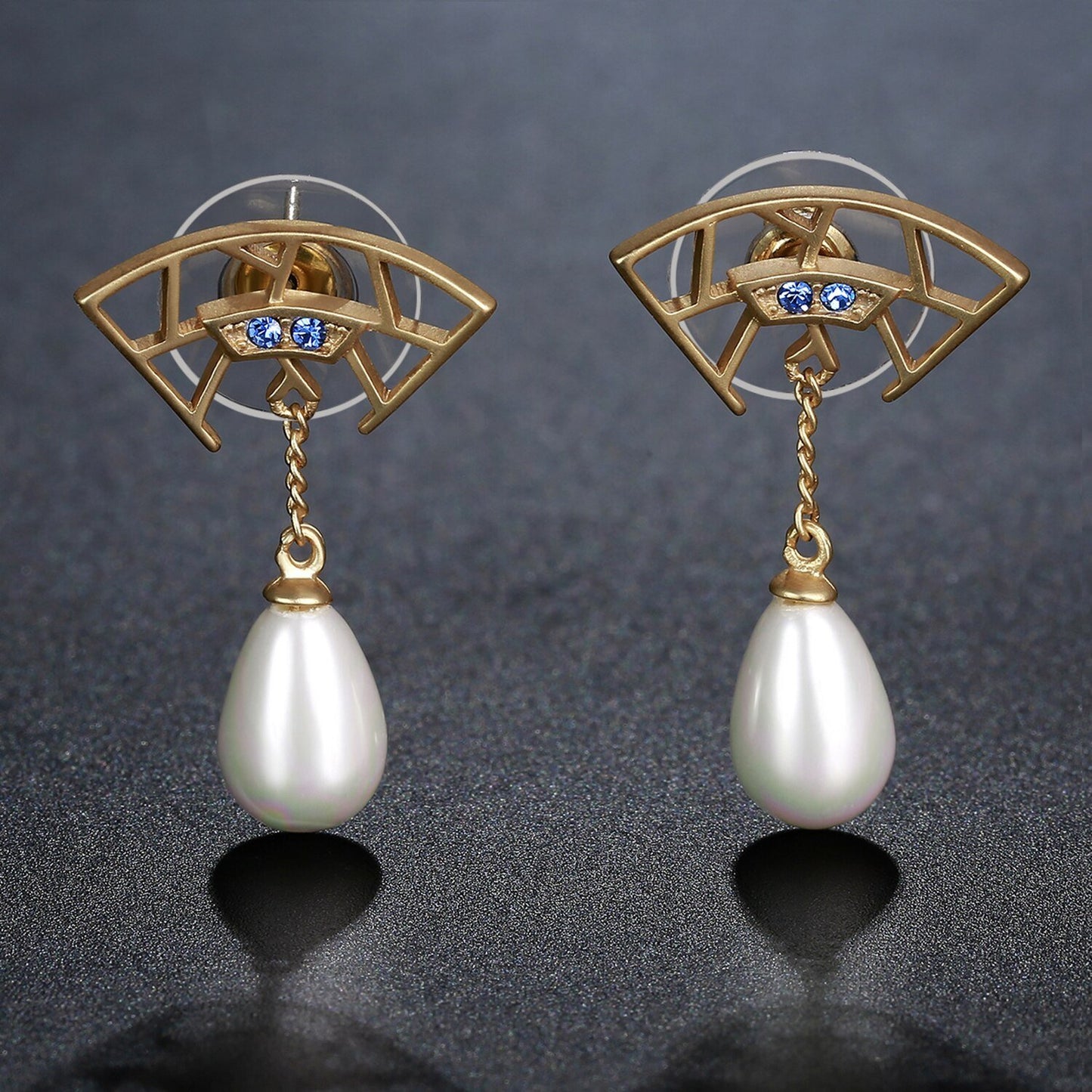 Pearl Cubic Zirconia Drop Earrings -KJE0418 - KHAISTA