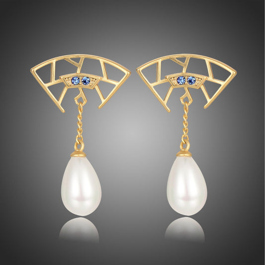 Pearl Cubic Zirconia Drop Earrings -KJE0418 - KHAISTA