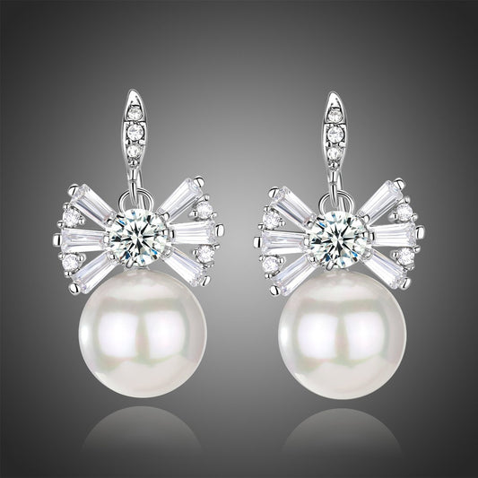 Pearl Drop Bowknot Earrings -KPE0336 - KHAISTA Fashion Jewellery