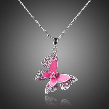 Pink Butterfly Necklace KPN0066 - KHAISTA Fashion Jewellery