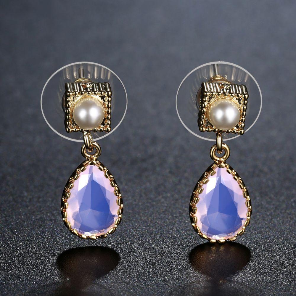 Pink Opal Crystal Drop Earrings -KFJE0411 - KHAISTA2