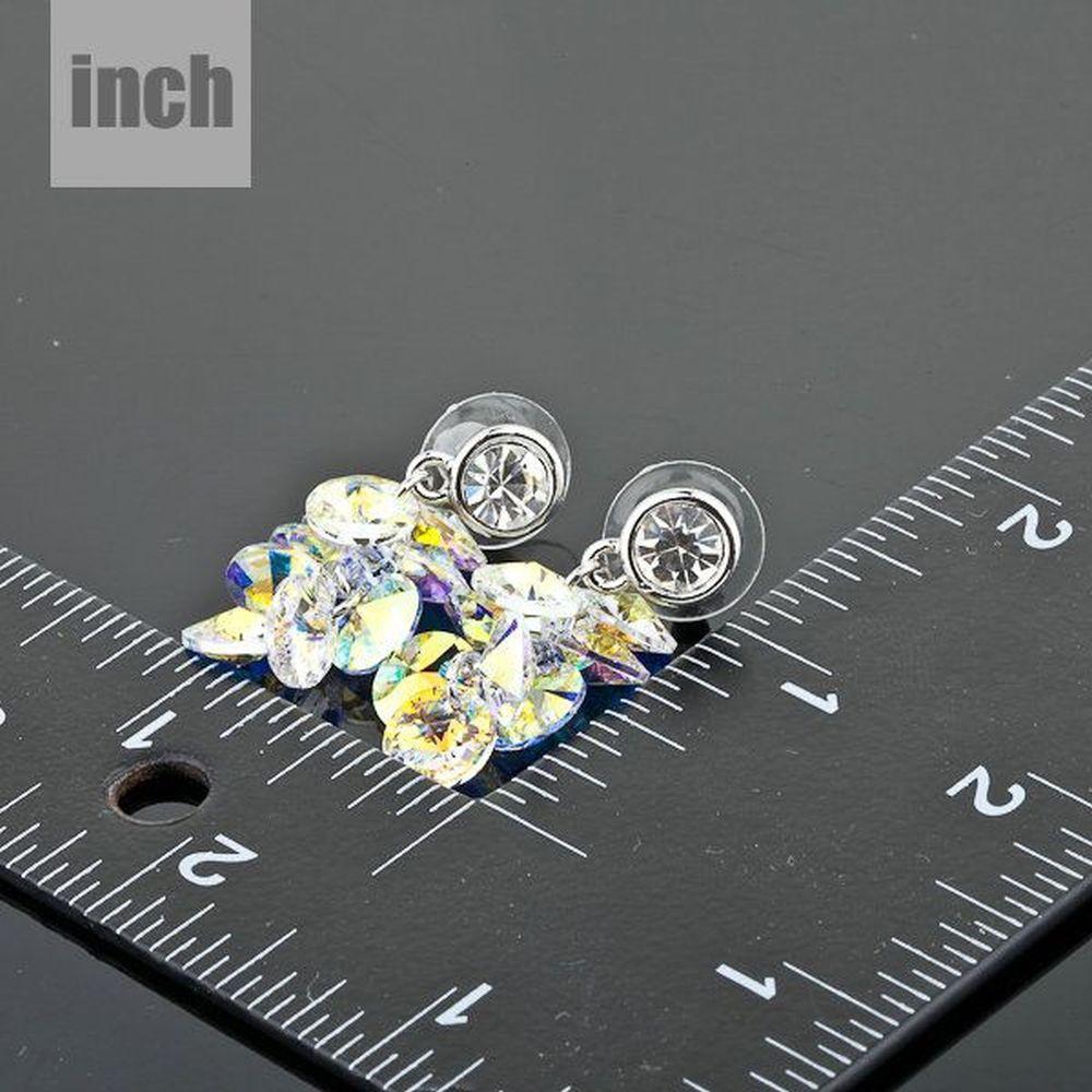 Platinum Plated Crystal Cluster Drop Earrings - KHAISTA Fashion Jewellery