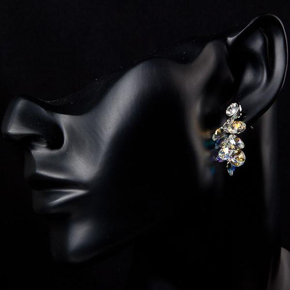 Platinum Plated Crystal Cluster Drop Earrings - KHAISTA Fashion Jewellery