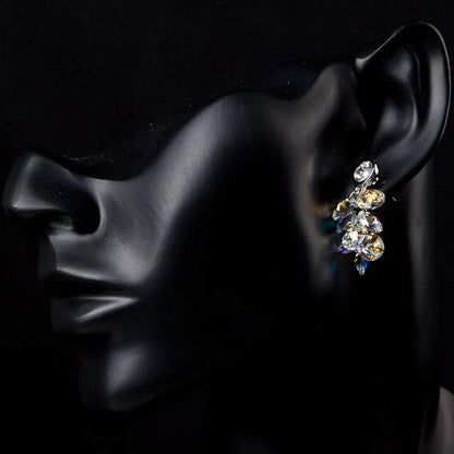 Platinum Plated Crystal Cluster Drop Earrings - KHAISTA Fashion Jewellery