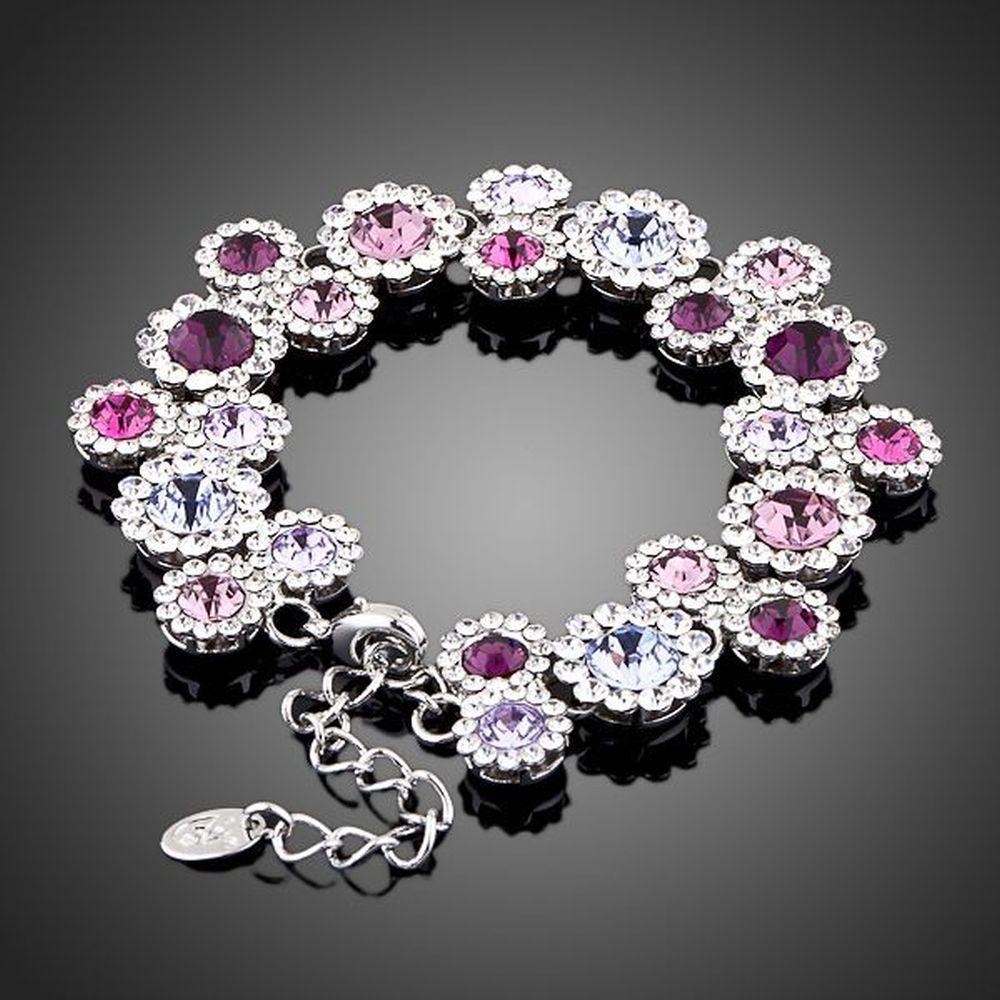 Platinum Plated Purple Crystal Charm Bracelet - KHAISTA Fashion Jewellery