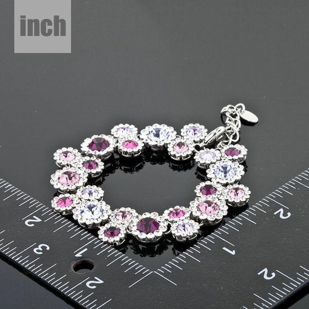 Platinum Plated Purple Crystal Charm Bracelet - KHAISTA Fashion Jewellery