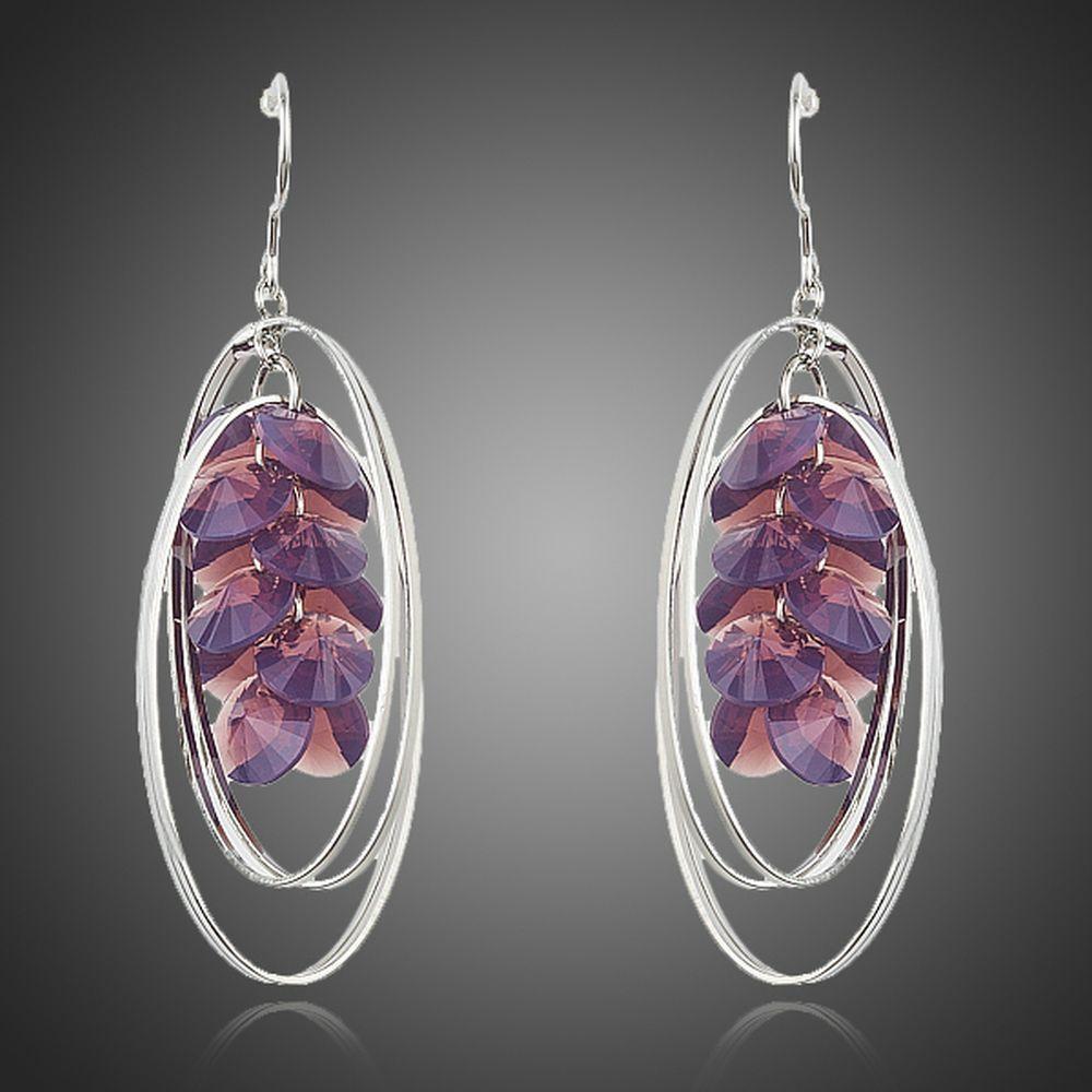 Purple Crystal Dangle Drop Earrings - KHAISTA Fashion Jewellery