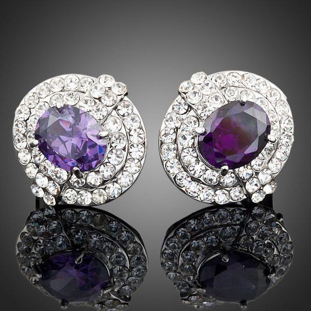 Purple Crystal Dome Stud Earrings - KHAISTA Fashion Jewellery