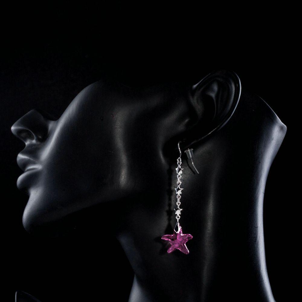 Purple Crystal Star Drop Earrings - KHAISTA Fashion Jewellery