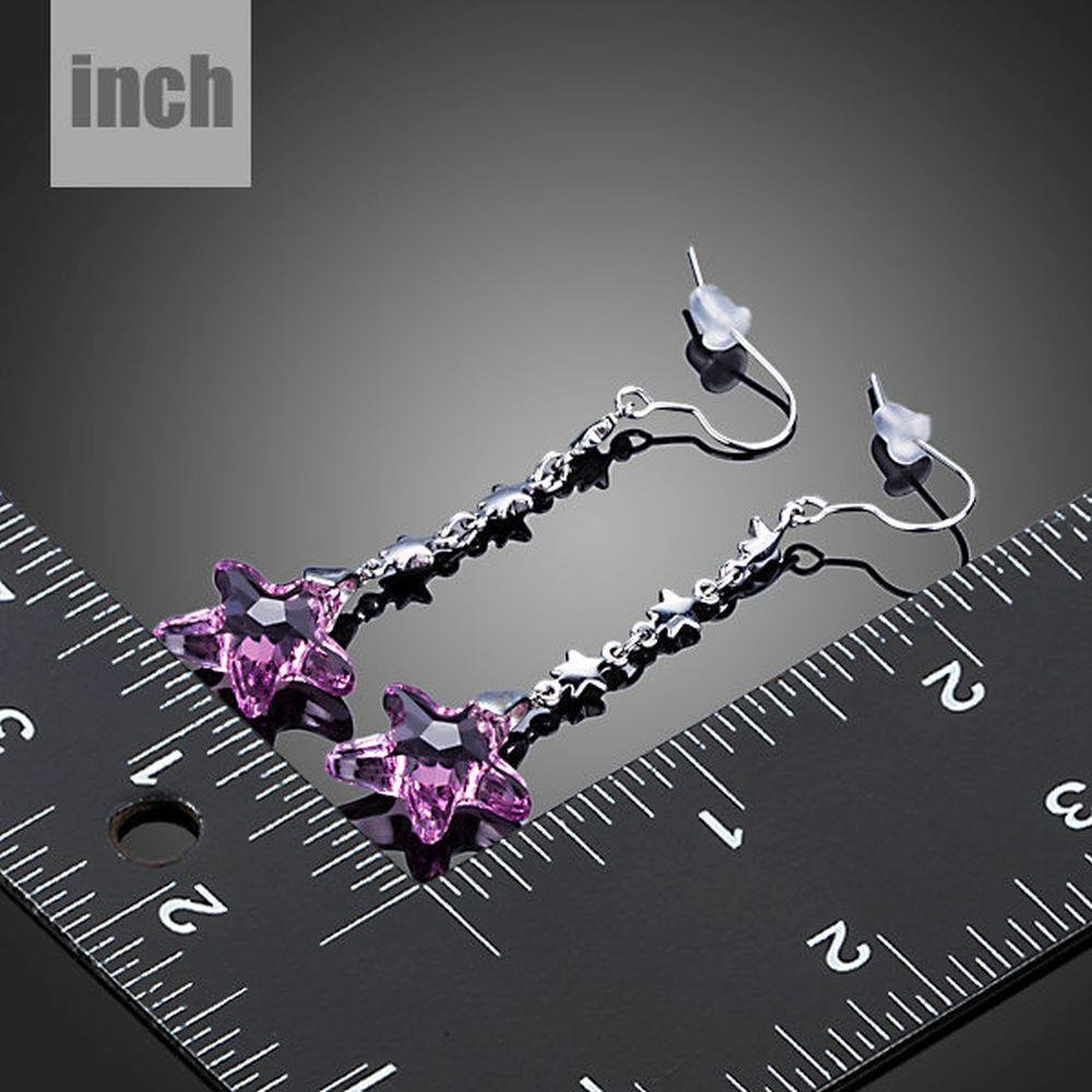 Purple Crystal Star Drop Earrings - KHAISTA Fashion Jewellery