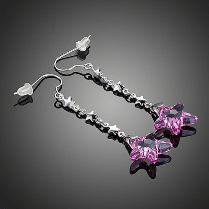 Purple Crystal Star Drop Earrings - KHAISTA Fashion Jewellery