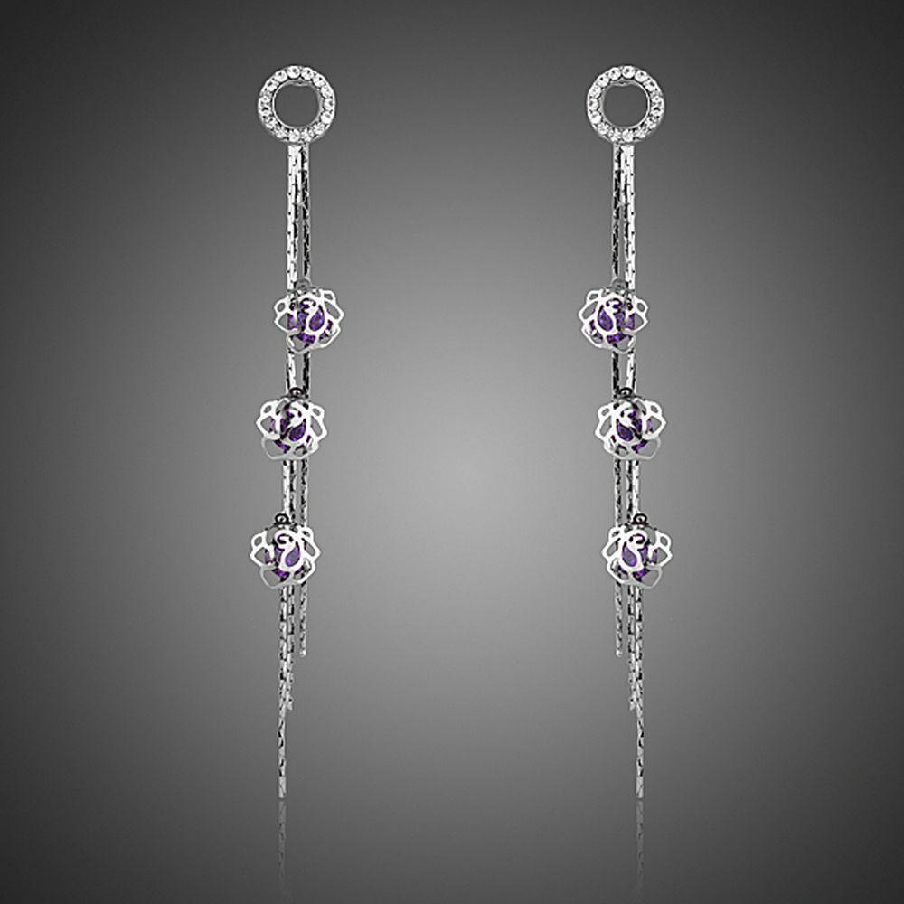 Purple Cubic Zirconia Drop Earrings -KPE0265 - KHAISTA Fashion Jewellery