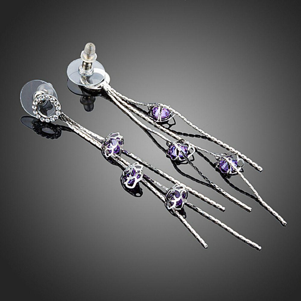 Purple Cubic Zirconia Drop Earrings -KPE0265 - KHAISTA Fashion Jewellery