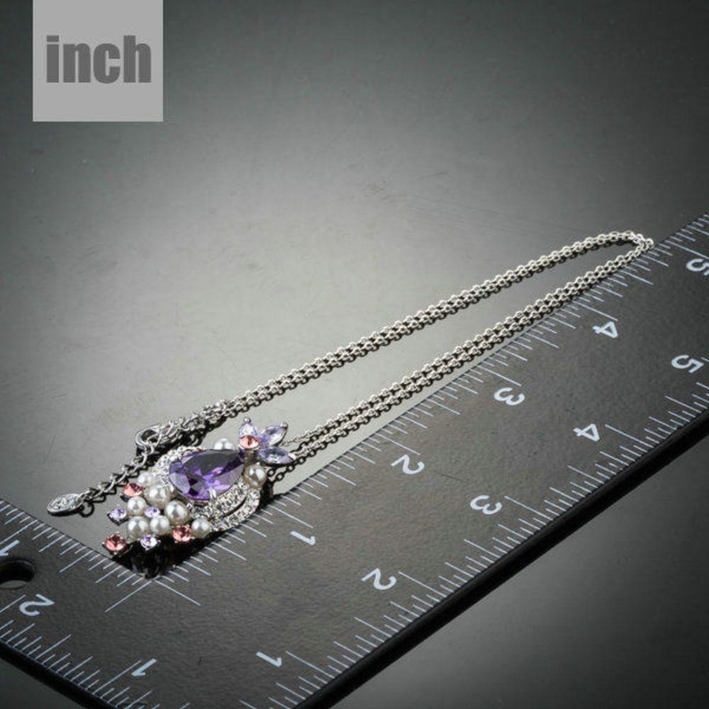 Purple Cubic Zirconia Imitation Pearl Necklace KPN0132 - KHAISTA Fashion Jewellery