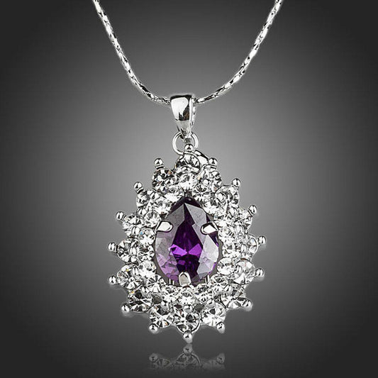 Purple Cubic Zirconia Necklace KPN0124 - KHAISTA Fashion Jewellery