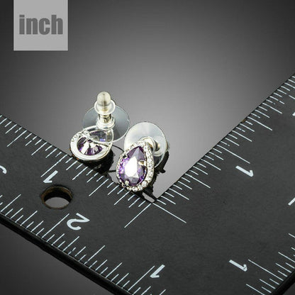 Purple Cubic Zirconia Pear Shaped Stud Earrings - KHAISTA Fashion Jewellery