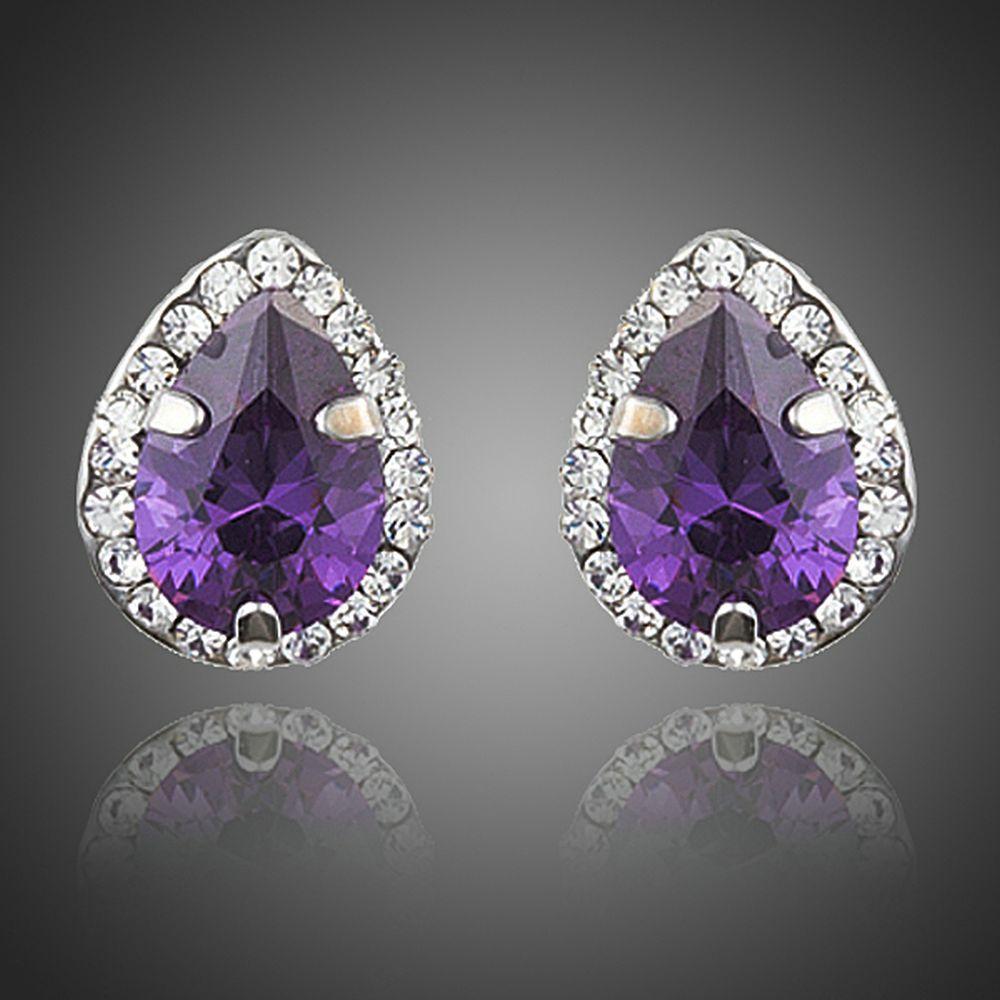 Purple Cubic Zirconia Pear Shaped Stud Earrings - KHAISTA Fashion Jewellery