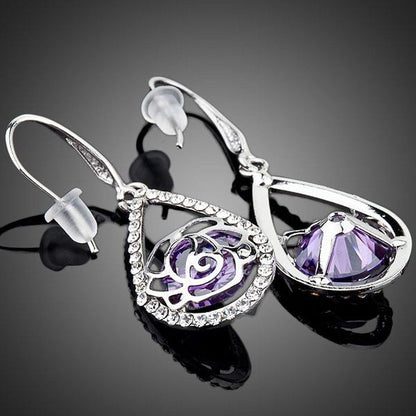 Purple Cubic Zirconia Raindrop Earrings - KHAISTA Fashion Jewellery