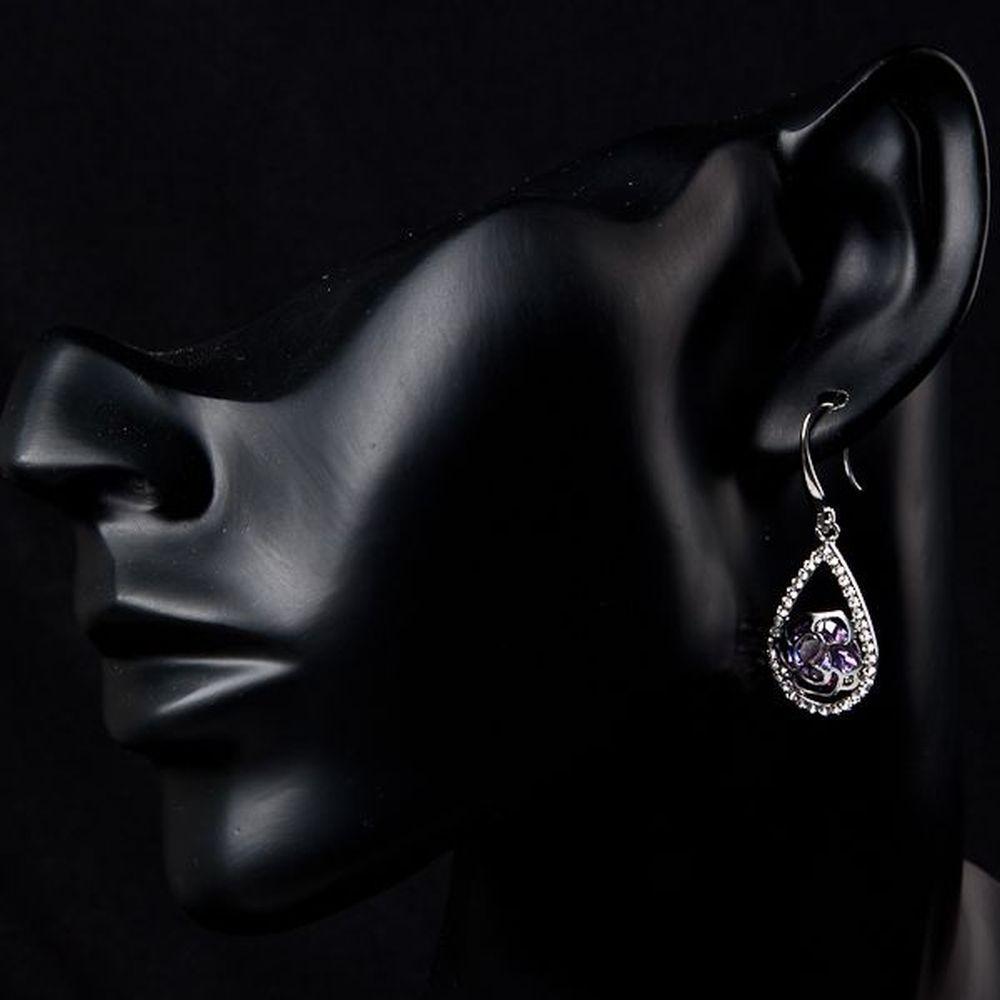 Purple Cubic Zirconia Raindrop Earrings - KHAISTA Fashion Jewellery