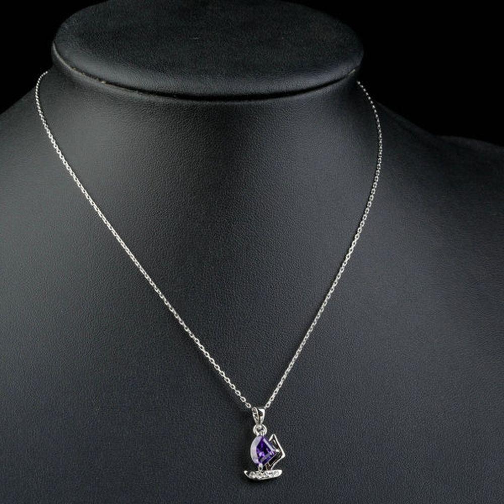 Purple Cubic Zirconia Sail Boat Design Necklace KPN0146 - KHAISTA Fashion Jewellery