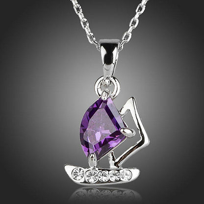 Purple Cubic Zirconia Sail Boat Design Necklace KPN0146 - KHAISTA Fashion Jewellery