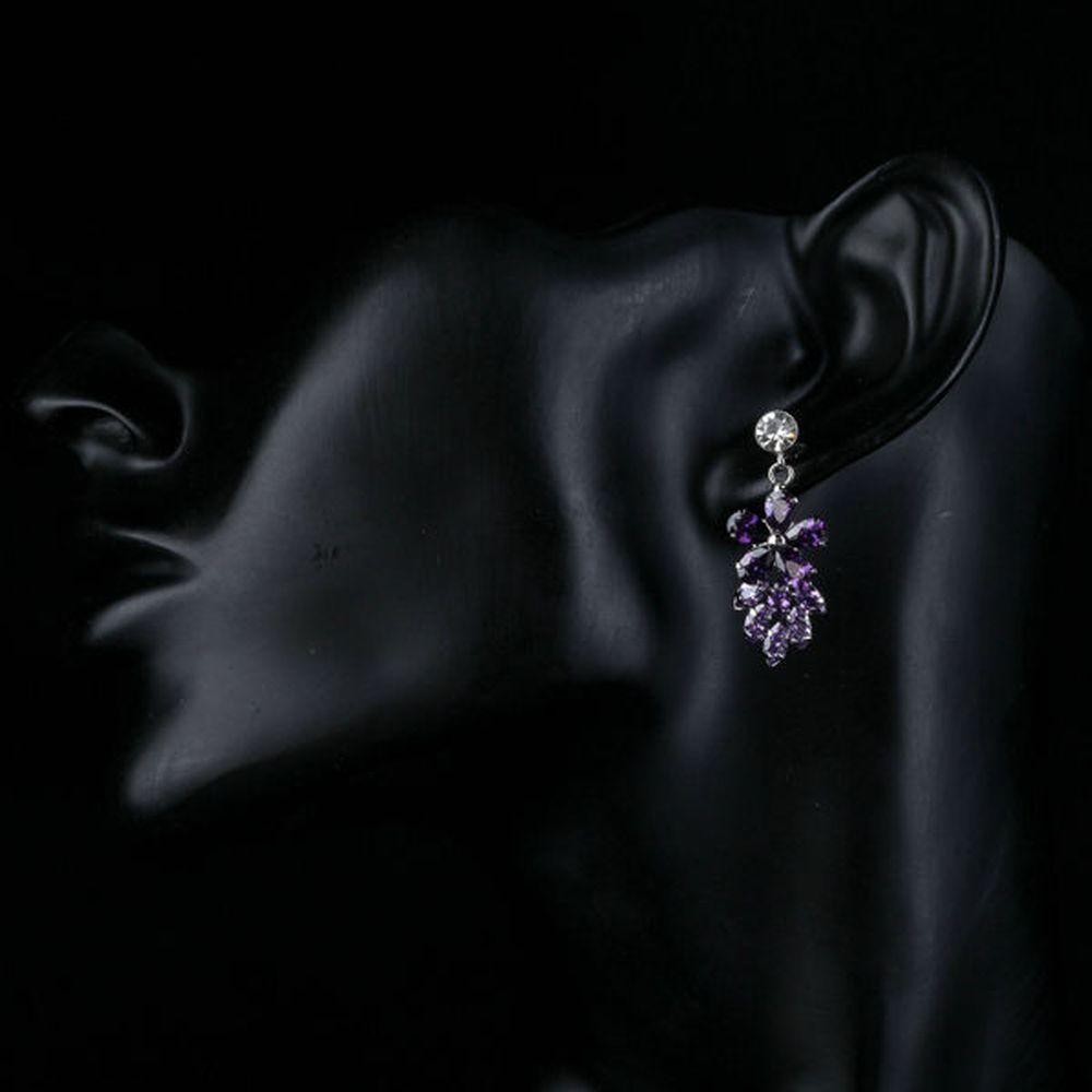 Purple Flower Cluster Drop Earrings -KPE0121 - KHAISTA Fashion Jewellery