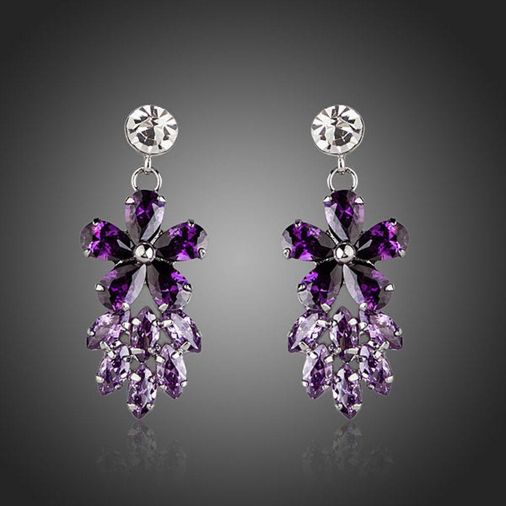 Purple Flower Cluster Drop Earrings -KPE0121 - KHAISTA Fashion Jewellery