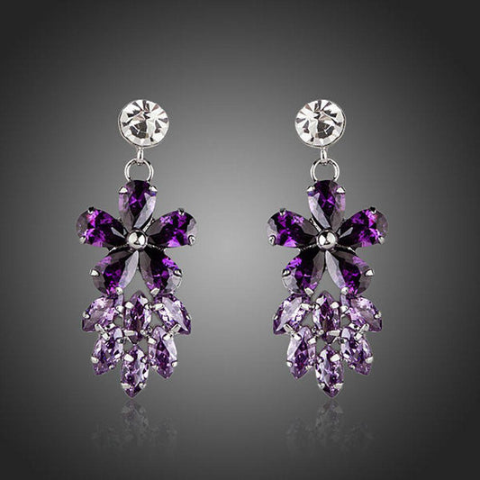 Purple Flower Cluster Drop Earrings -KPE0121 - KHAISTA Fashion Jewellery