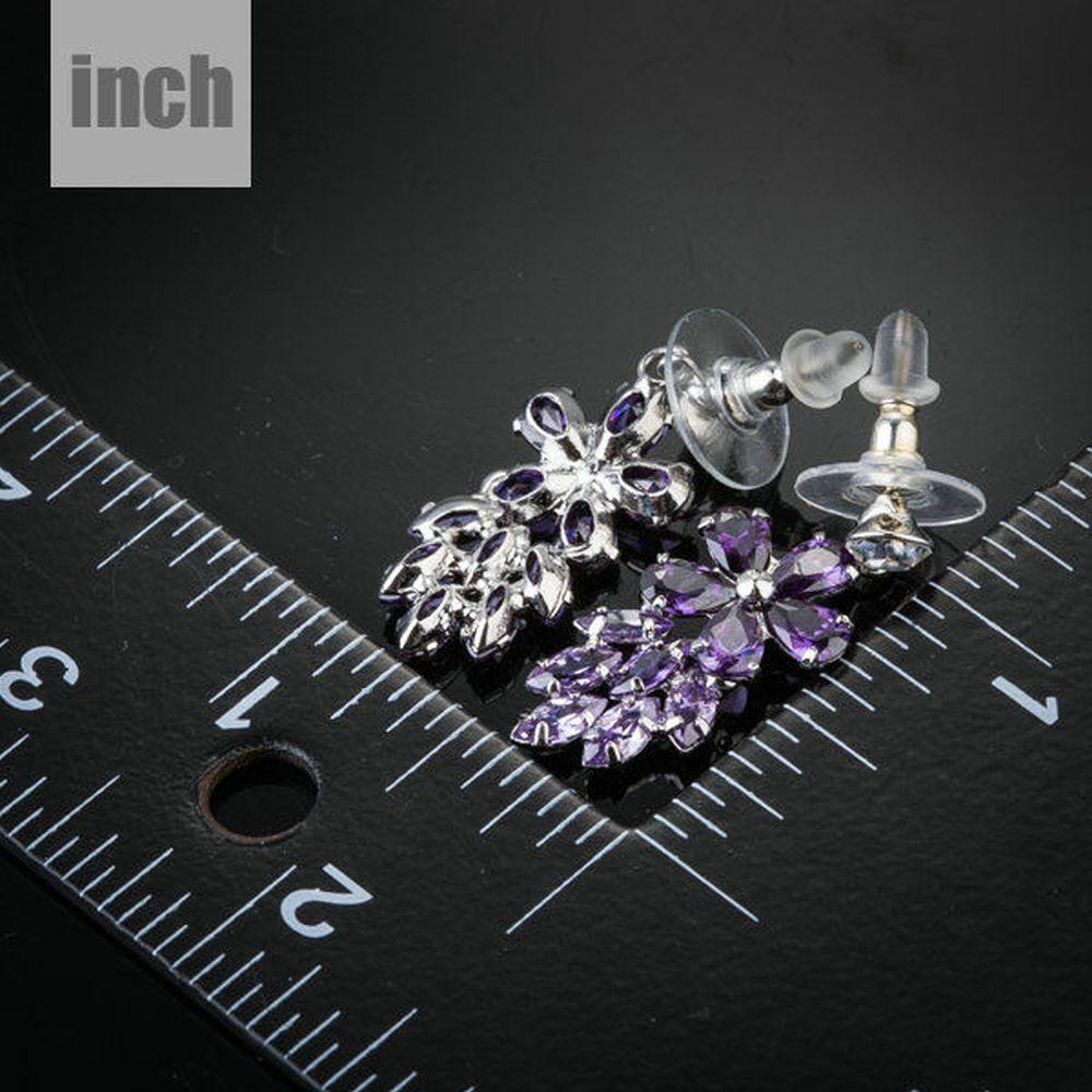 Purple Flower Cluster Drop Earrings -KPE0121 - KHAISTA Fashion Jewellery