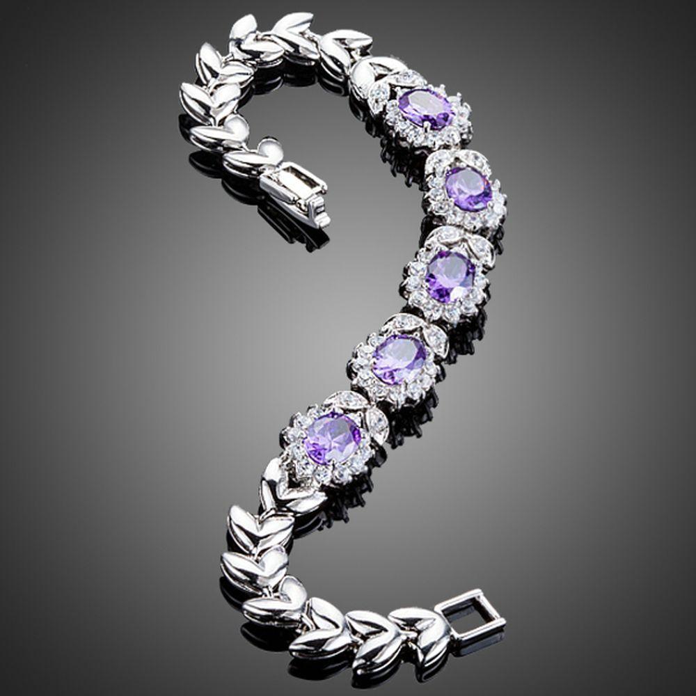 Purple Flower Cubic Zirconia Bracelet - KHAISTA Fashion Jewellery