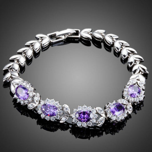 Purple Flower Cubic Zirconia Bracelet - KHAISTA Fashion Jewellery