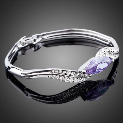 Purple Leaf Diamante Bangle Bracelet - KHAISTA Fashion Jewellery