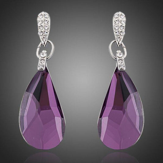 Purple Raindrop Crystal Drop Earrings - KHAISTA Fashion Jewellery