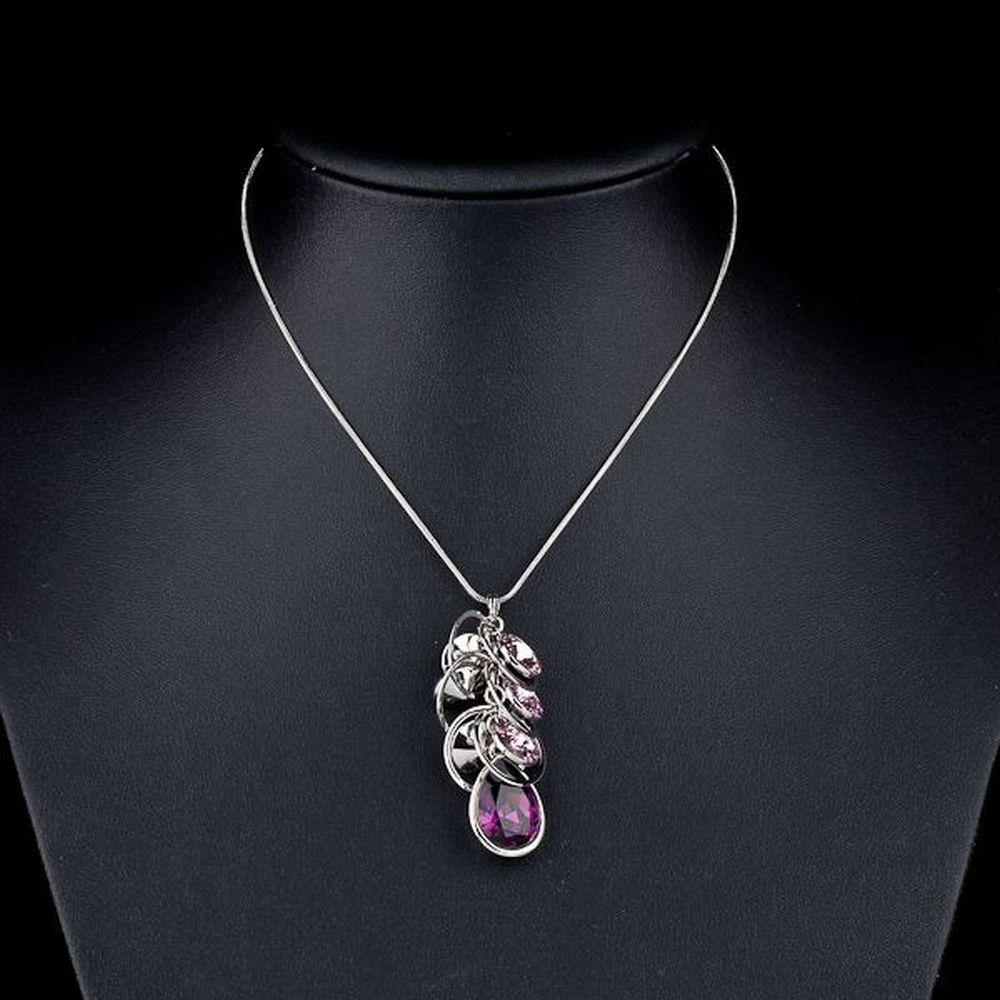 Purple Stellux Austrian Crystal Pendant Necklace KPN0051 - KHAISTA Fashion Jewellery