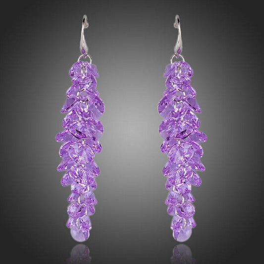 Purple Stellux Austrian Drop Earrings -KPE0097 - KHAISTA Fashion Jewellery