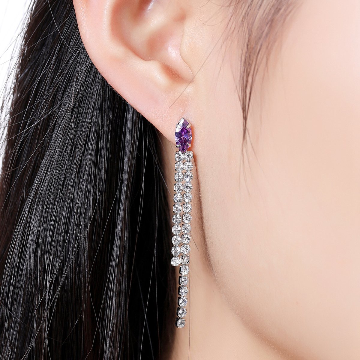 Purple Tassel Dangle Earrings -KPE0337 - KHAISTA Fashion Jewellery