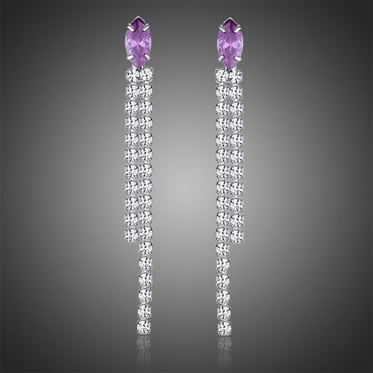 Purple Tassel Dangle Earrings -KPE0337 - KHAISTA Fashion Jewellery