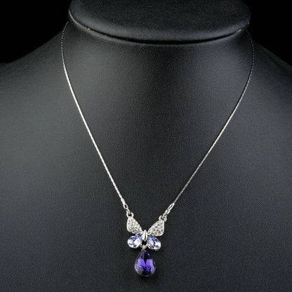 Purple Water Drop Butterfly Pendant Necklace - KHAISTA Fashion Jewellery