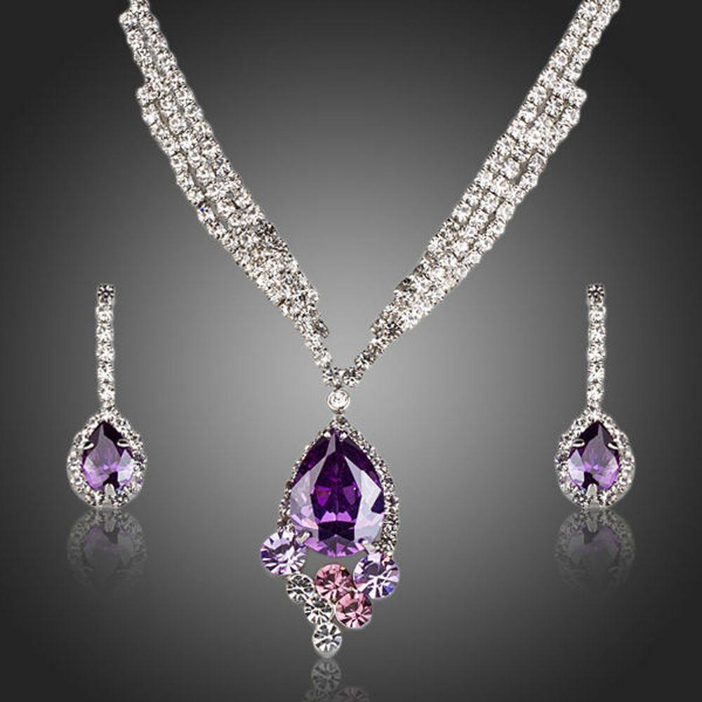 Purple Water Drop Party Wear Jewelry Set - KHAISTA Fashion Jewellery