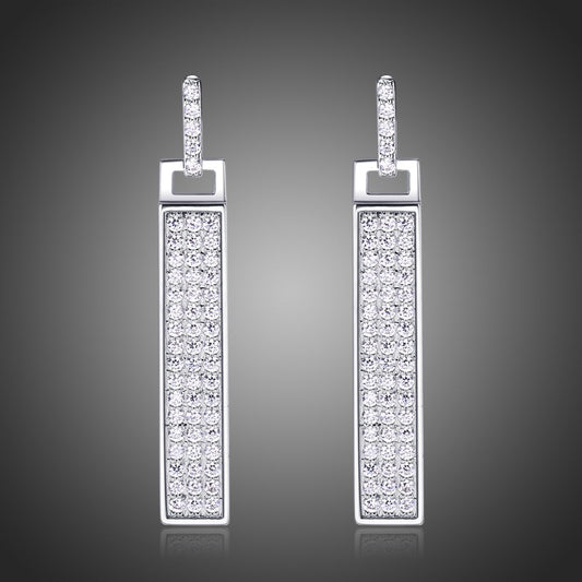 Rectangle Paved Cubic Zirconia Dangle Earrings -KPE0328 - KHAISTA Fashion Jewellery