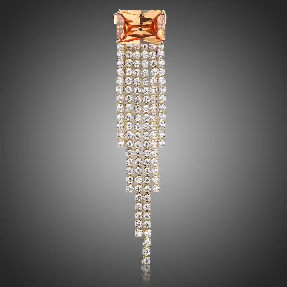 Rectangle Tassel Champagne Zirconia Brooch - KHAISTA Fashion Jewellery