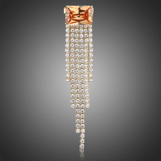 Rectangle Tassel Champagne Zirconia Brooch - KHAISTA Fashion Jewellery